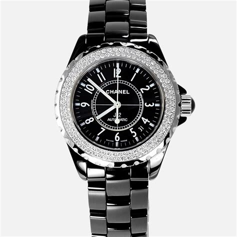 chanel black watch diamonds|authentic Chanel j12 watch.